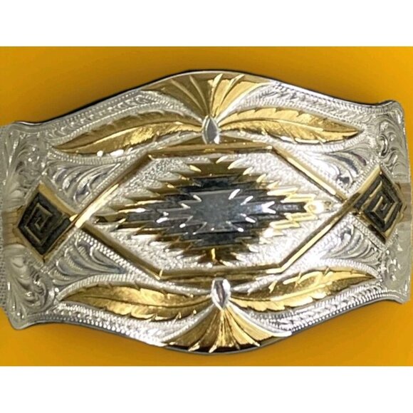 NEW MONTANA SILVERSMITHS SILVER/GOLD EAGLE AZTEC SOUTHWESTERN WIDE CUFF BRACELET - Picture 2 of 7
